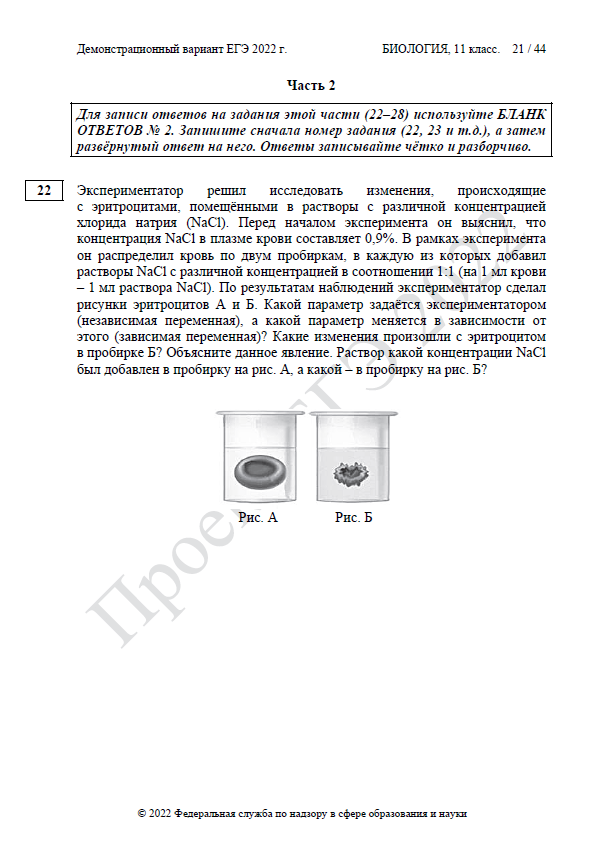 Демоверсия ЕГЭ по биологии 2022