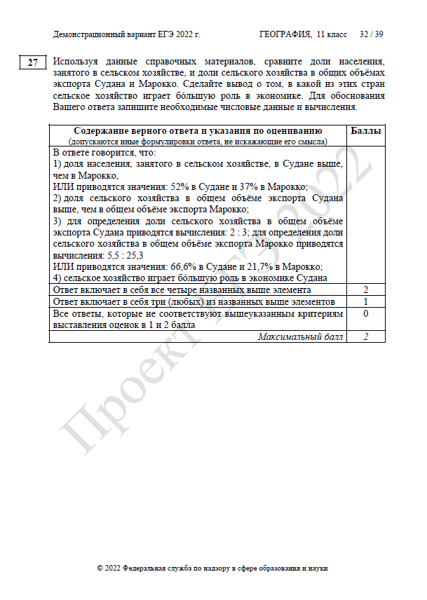 Демоверсия ЕГЭ по географии 2022