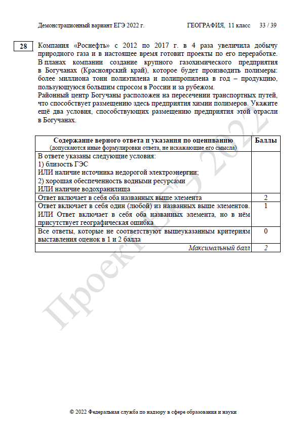 Демоверсия ЕГЭ по географии 2022