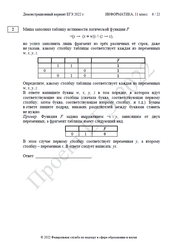 Демоверсия ЕГЭ по информатике 2022