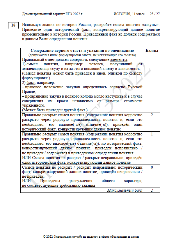 Демоверсия ЕГЭ по истории 2022