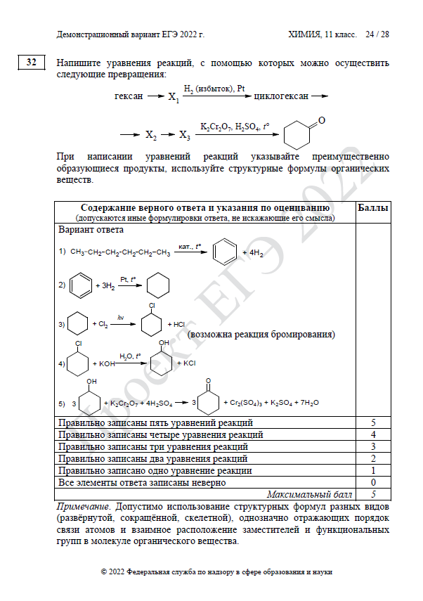 Демоверсия ЕГЭ по химии 2022