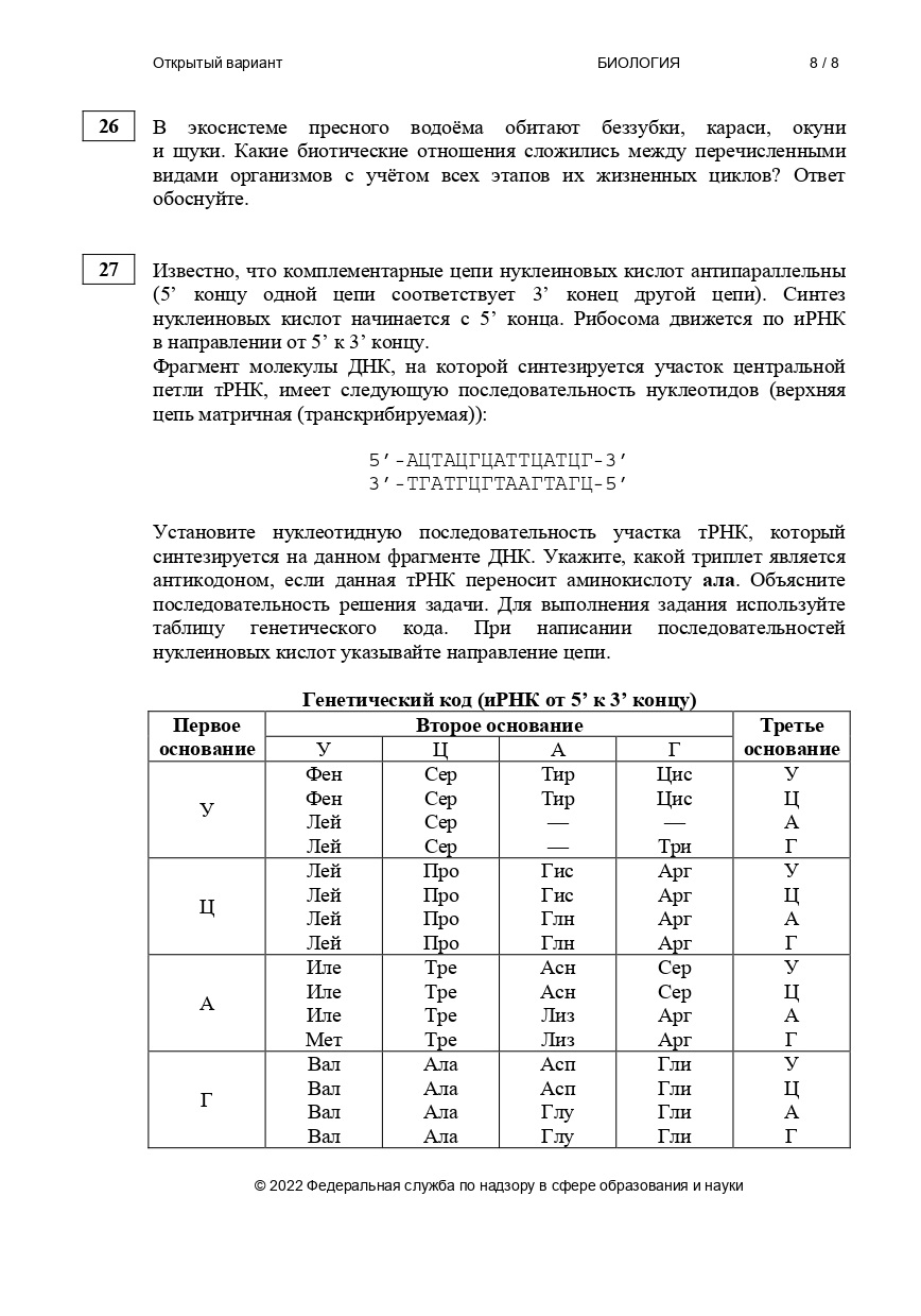 ЕГЭ 2022 биология досрок