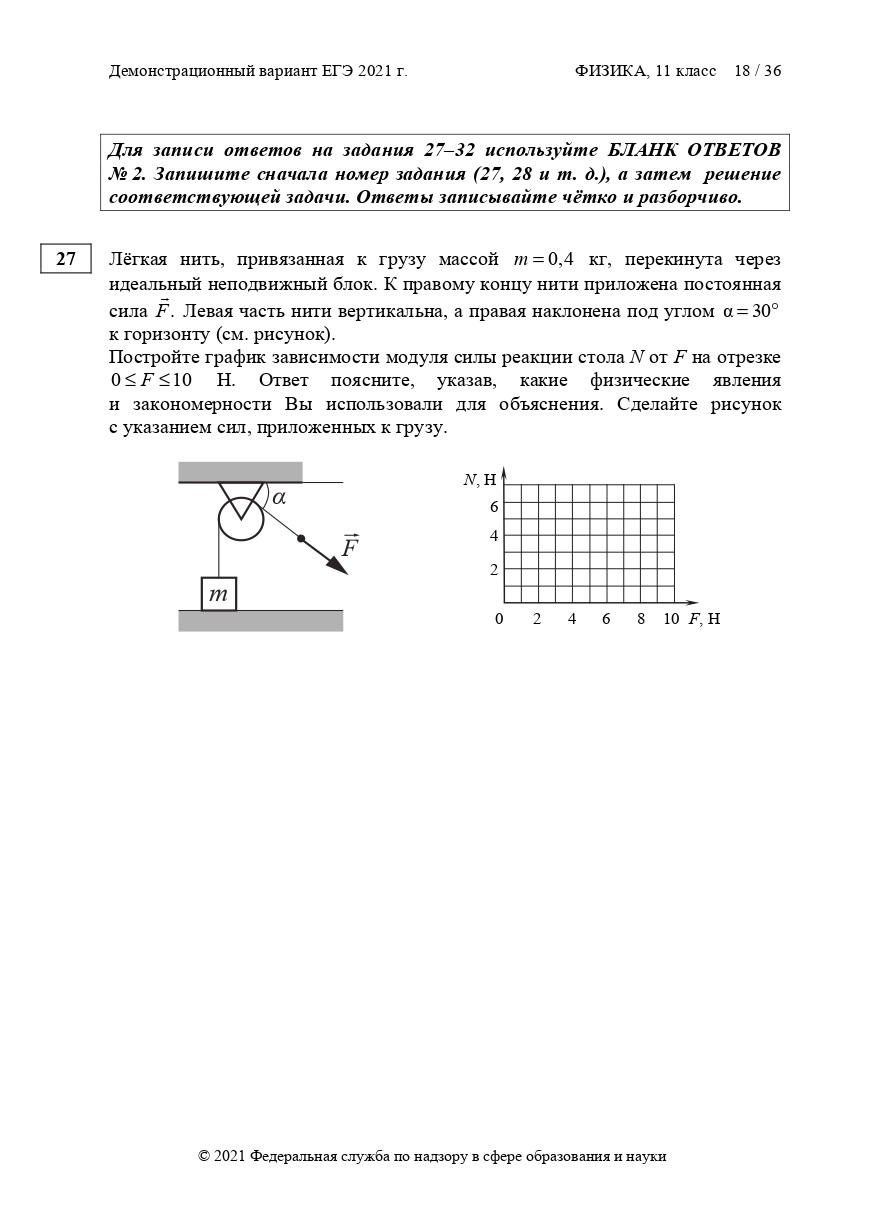 Демоверсия ЕГЭ физика 2021